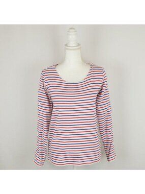 Scotch & Soda Women's Medium Red White Blue Striped Scoop Neck Long Sleeve Top